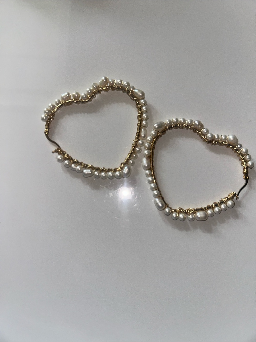 Gold Heart Hoop Earrings with Pearls - Women Jewelry